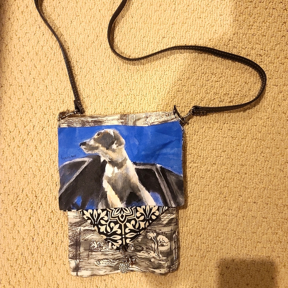 Hand painted dog purse, small crossbows bag